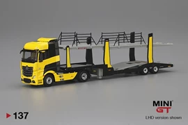 MINI GT 1/64 Mercedes-Benz Actros Yellow w/Car Carrier RHD