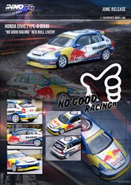 INNO64 1/64 Die-Cast HONDA CIVIC Type-R (EK9) "NO GOOD RACING" Red Bull Livery