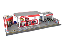 Tiny City Bd28 Sinopec Petrol and Car Wash Station Diorama