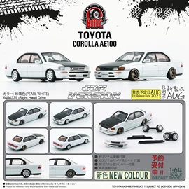 BMC 1/64 Toyota Corolla 1996 AE100 - Pearl White w Carbon Bonnet / Yellow Lamp (RHD)