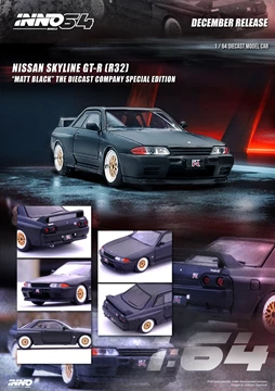 INNO64 1/64 Die-Cast NISSAN SKYLINE GT-R (R32) Matt Black The Diecast Company Special EditionLimited Quantity Production