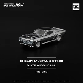 POPRACE 1/64 SHELBY MUSTANG GT500 - SILVER CHROME (Opening Front & Rear | Detailed Engine)