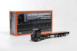 GCD 1:64 Mercedes‑Benz Actros Gigaspace 6x2 Sattelzugmaschine & Scalable Trailer - Black (LHD)
