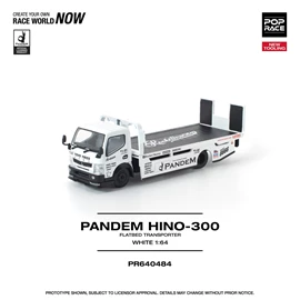 POPRACE 1/64 PANDEM HINO 300 FLATBED TRANSPORTER WHITE