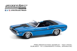 Greenlight 1/64 Muscle Series 24 - 1970 Dodge Challenger Convertible - B5 Blue with Black Stripes Solid Pack