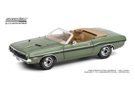 Greenlight 1/18 1970 Dodge Challenger R/T Convertible - F8 Green Metallic with Tan Interior and Deluxe Wheel Covers