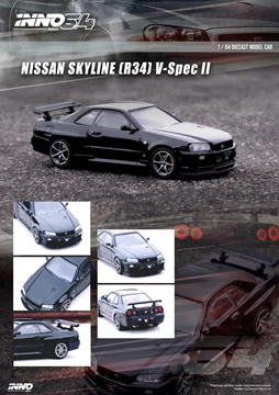 INNO 1/64 Die-Cast NISSAN SKYLINE GT-R (R34) V-SPEC II BLACK